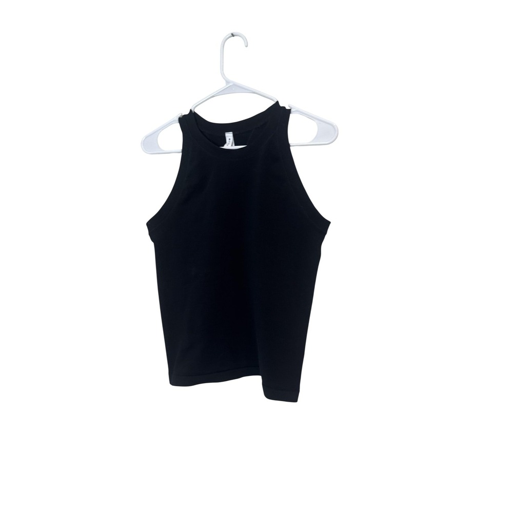 Athleta Tank Top Womens Large Black High Neck Cropped Knit Athletic Gym Yoga